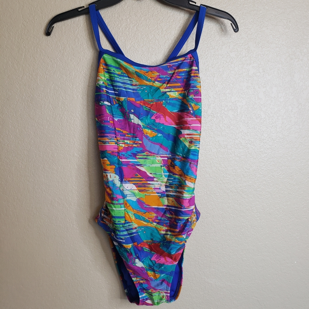 SPEEDO ProLT Racerback One Piece Swimsuit Large 38 Rainbow multi color